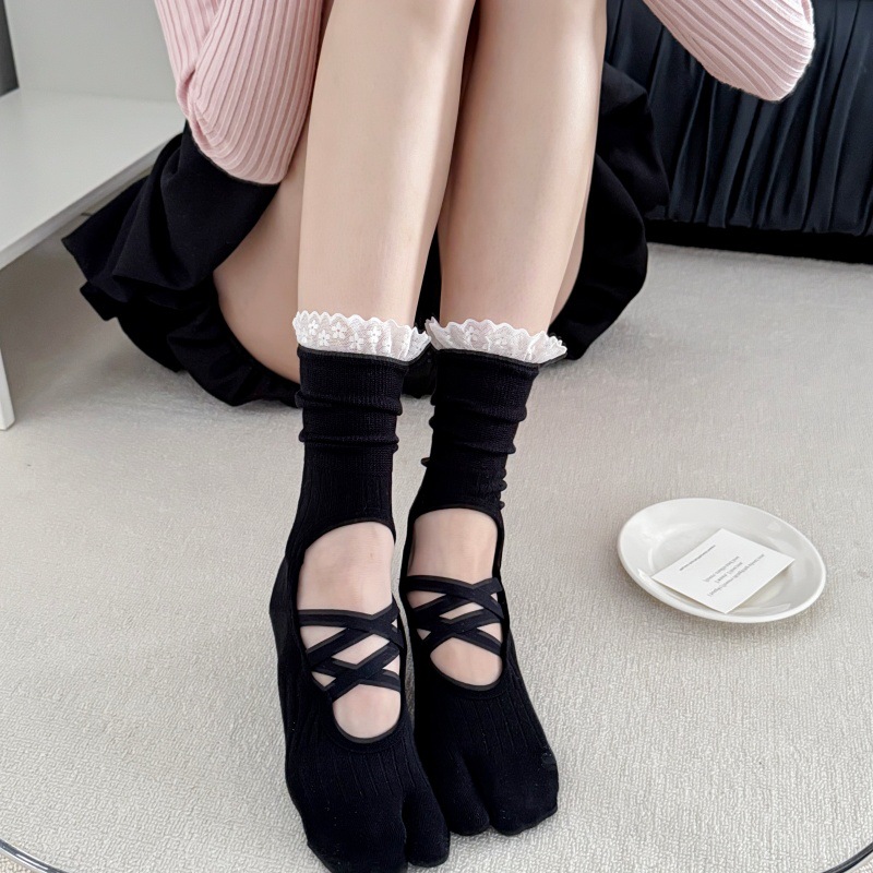 Lace Trim Split Toe Yoga Socks - Yoga Of Fitness ulasan dan harga